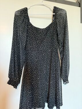 Altar'd State Black & White Dot Long-Sleeve Mini Dress